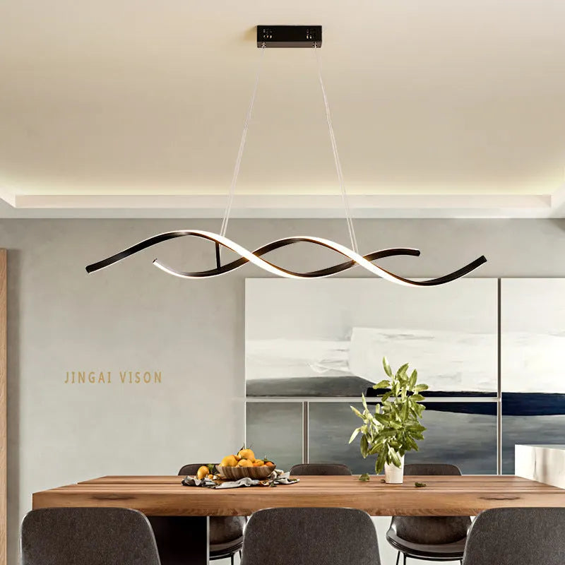 Minimalist post-modern Scandinavian LED chandelier black, remote control dimmable, 90cm length