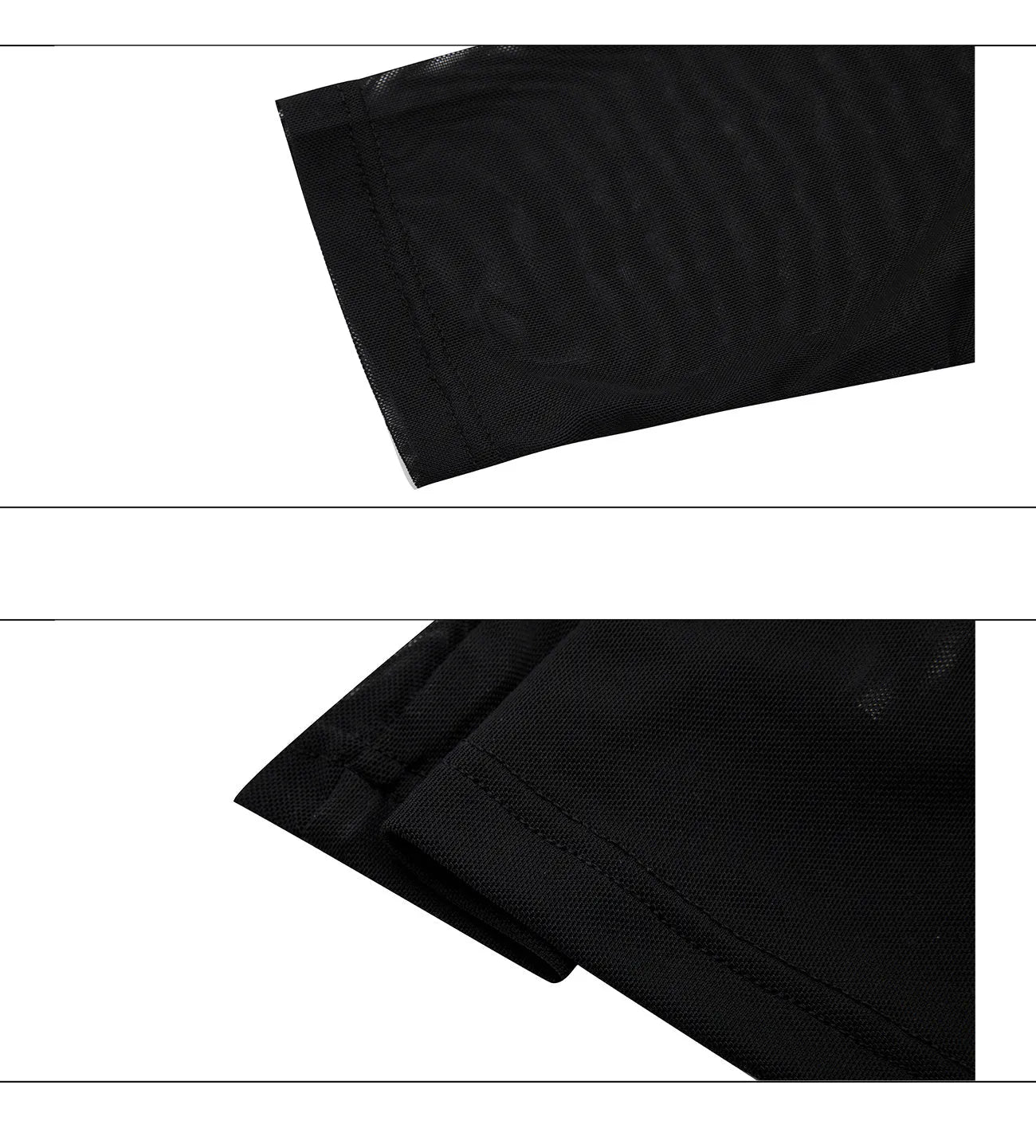 Man wearing a black niche mesh slim-fit long sleeve shirt showing texture and fit.