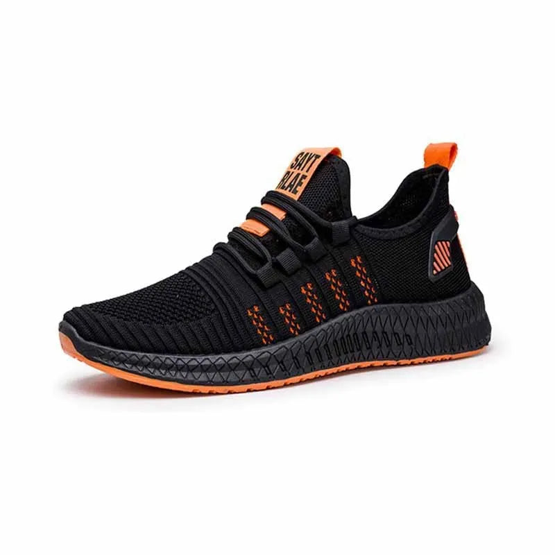 Men's black casual trainers with cross strap detail and Flying Weave upper material