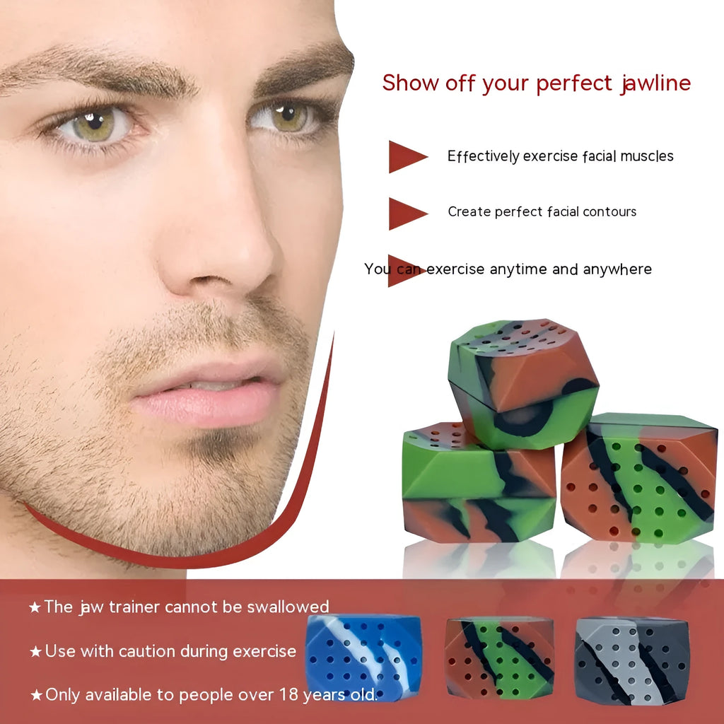 Two camouflage design silicone facial muscle fitness balls for masseter exercise in transparent packaging