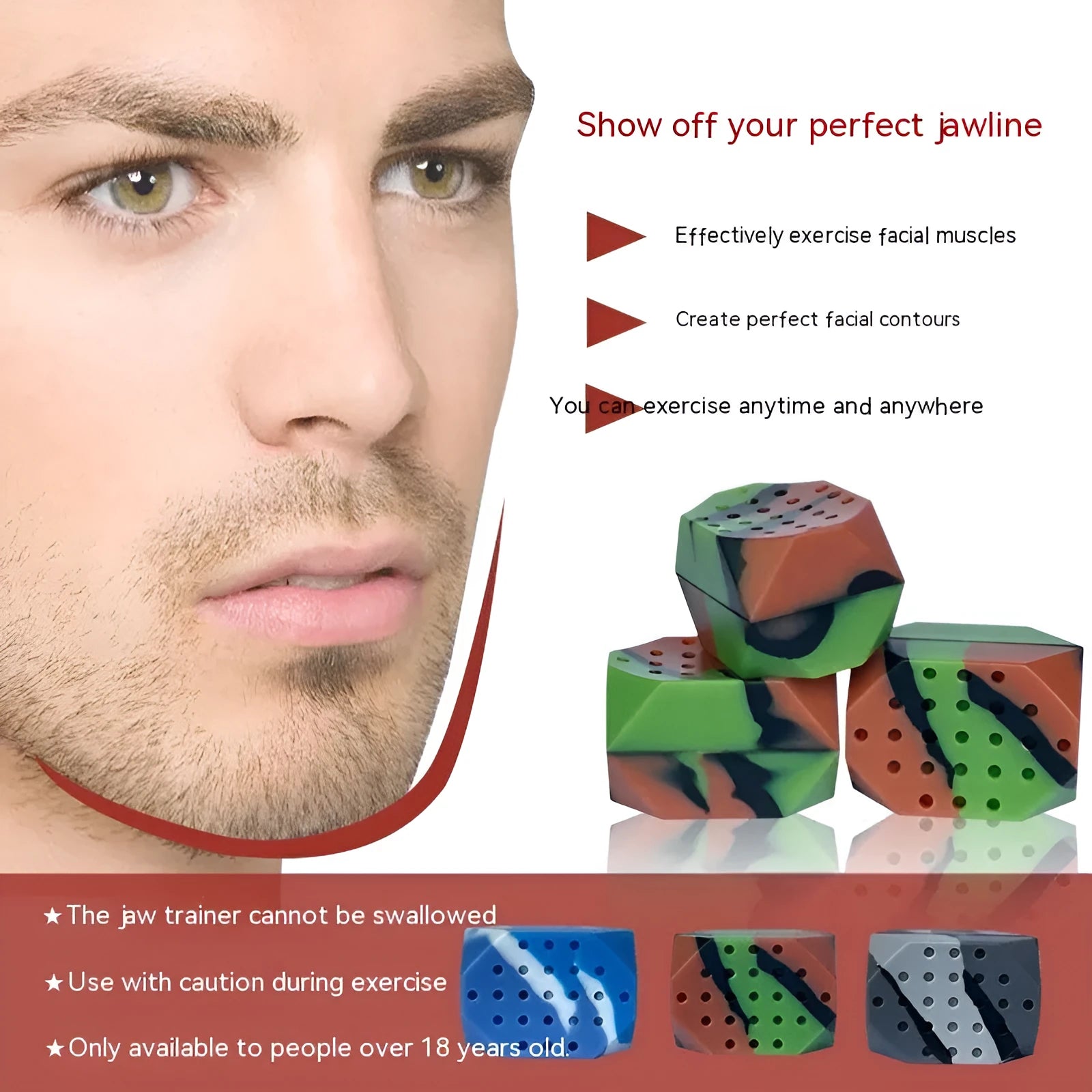 Two camouflage design silicone facial muscle fitness balls for masseter exercise in transparent packaging