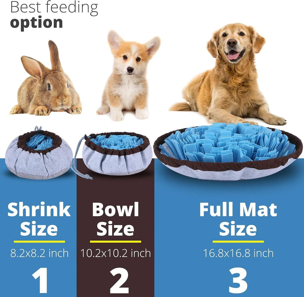 Large blue adjustable snuffle mat for dogs with fabric strips and non-slip backing