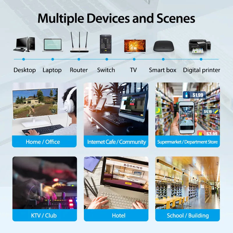 CAT8 shielded flat and round ethernet cable with RJ45 connectors for 10G gaming and home networks.