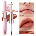 Double-headed lip liner and mirror lip gloss two-in-one with natural stereo effect, six colour options