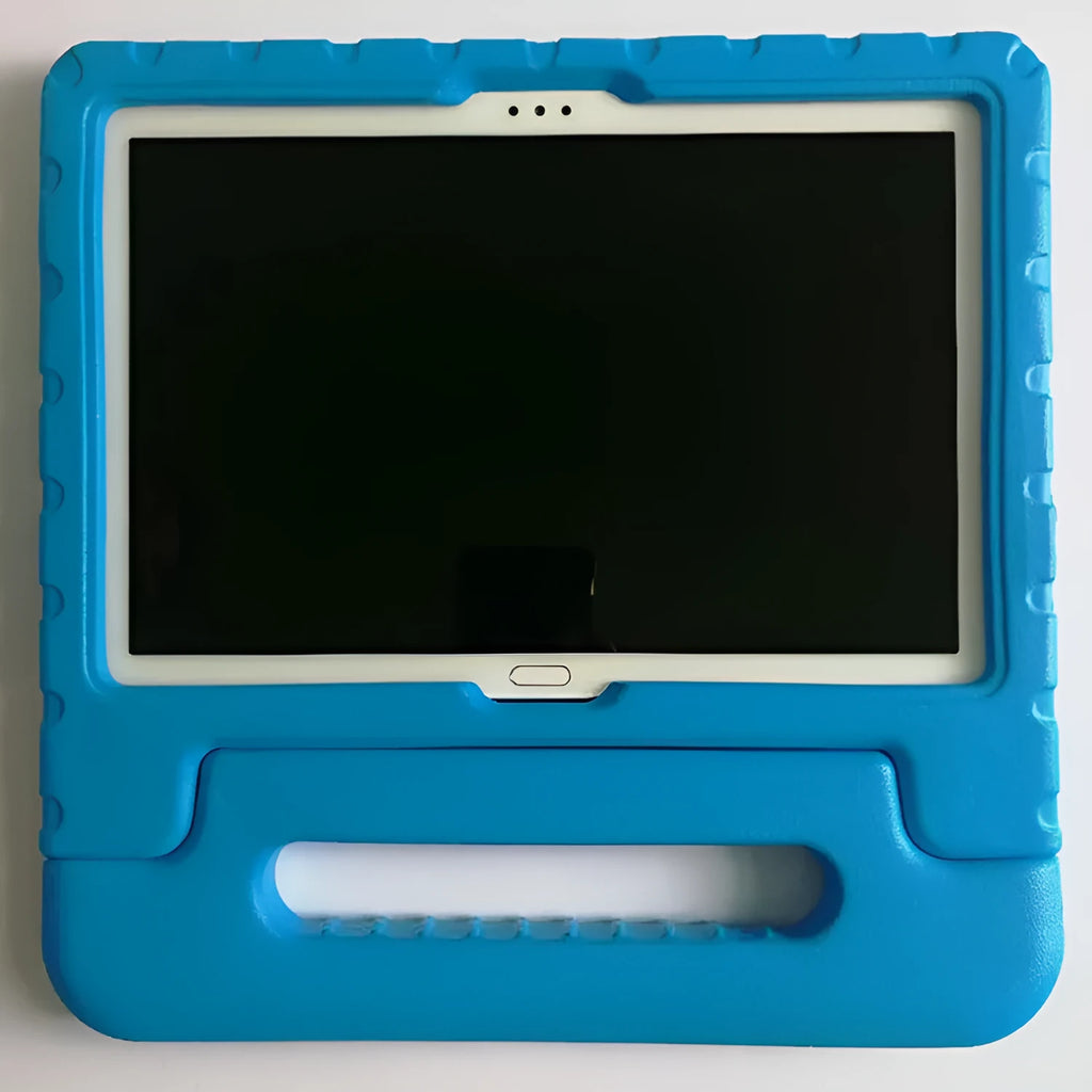 Huawei Enjoy 10.1-inch tablet in a black EVA foam protective case showing front and side views.