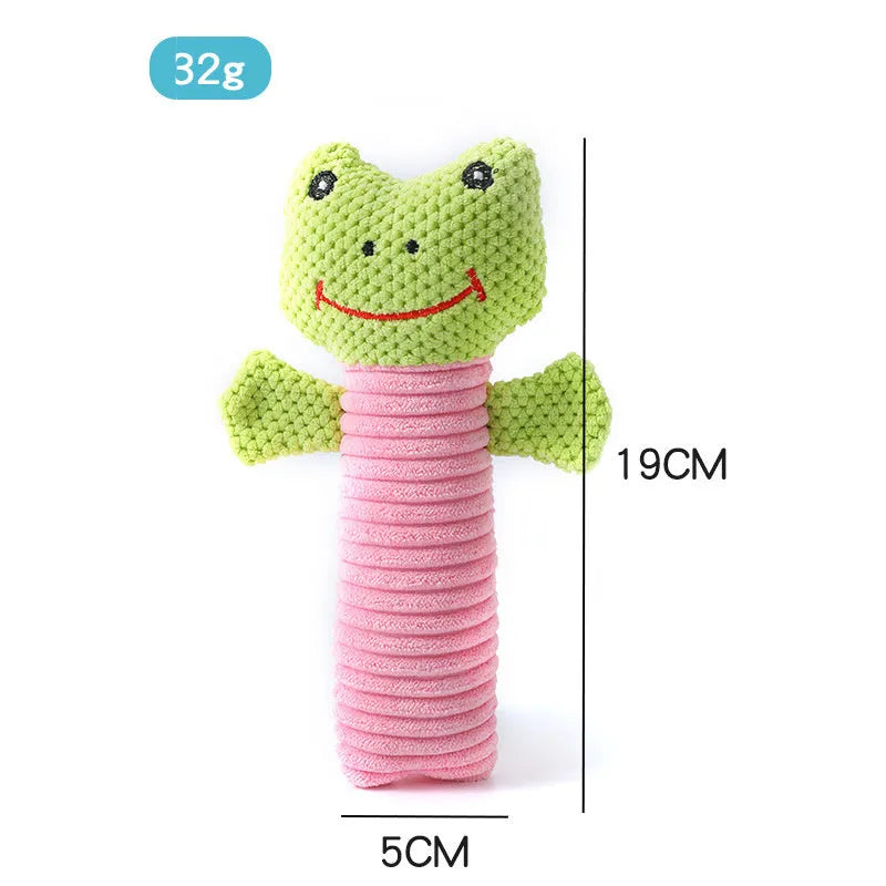 19cm squeaky plush dog chew toy in calf, frog, or puppy design for dental cleaning