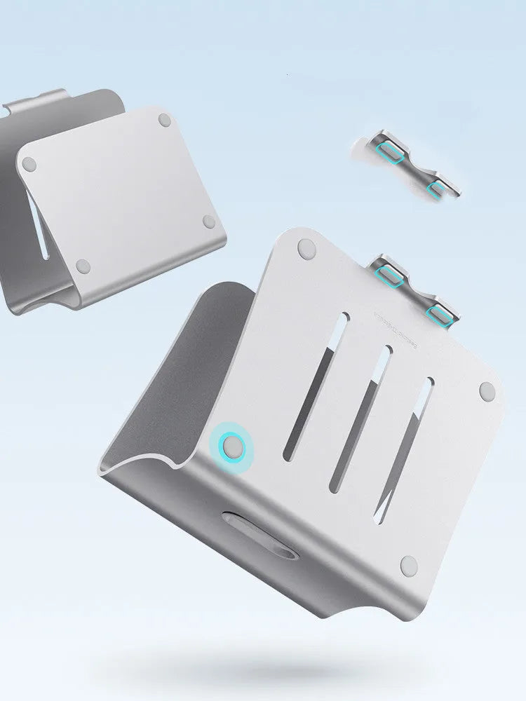 Silver aluminium alloy rotary cooling bracket for laptop on a desk