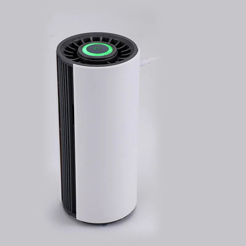 AB-8830 white matte ABS car air purifier with negative ion function placed in cup holder