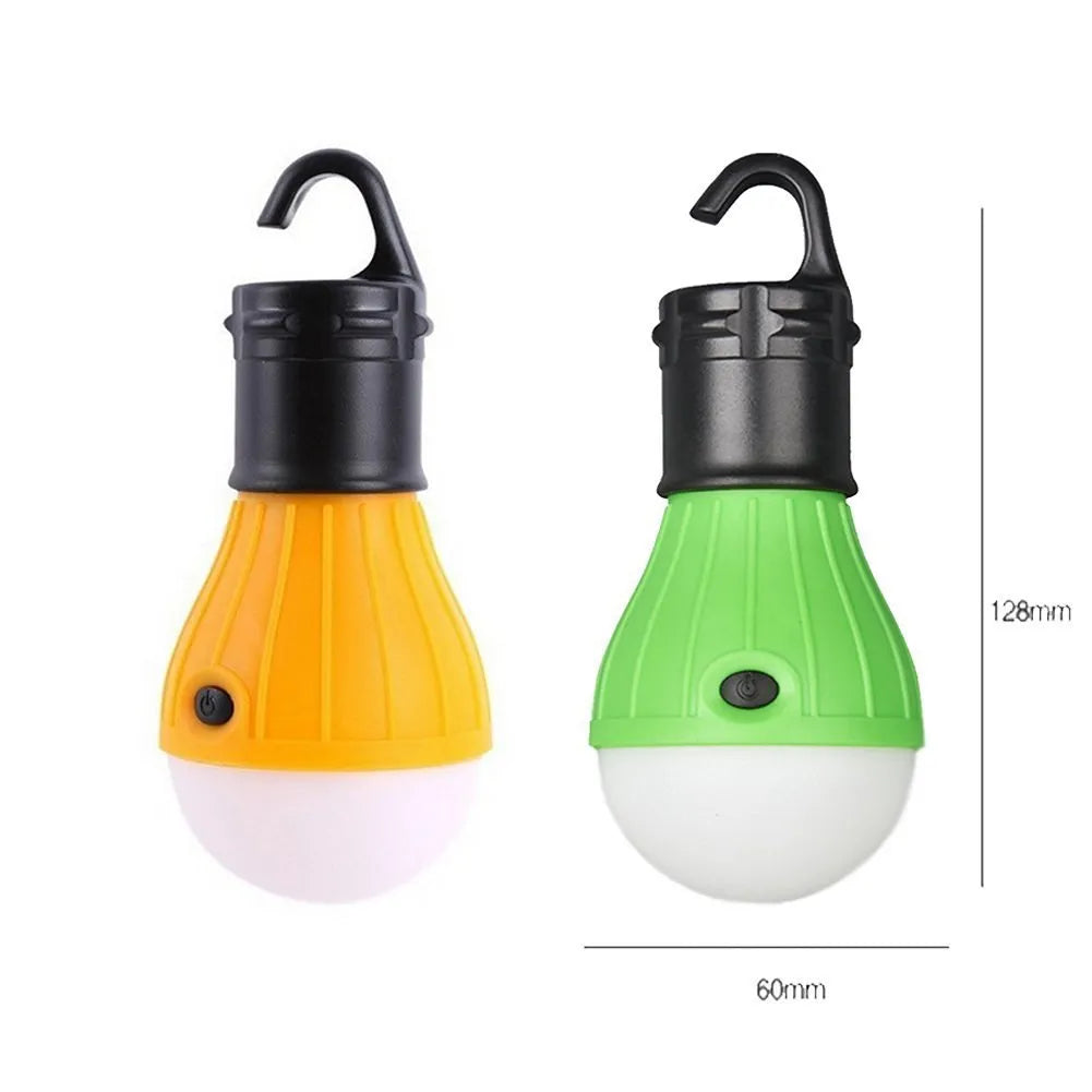 Portable LED camping light with hanging hook in red, yellow, blue, or green colours