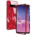 Galvanized mobile phone protective cover with magnetic king plating shell and glass texture in black