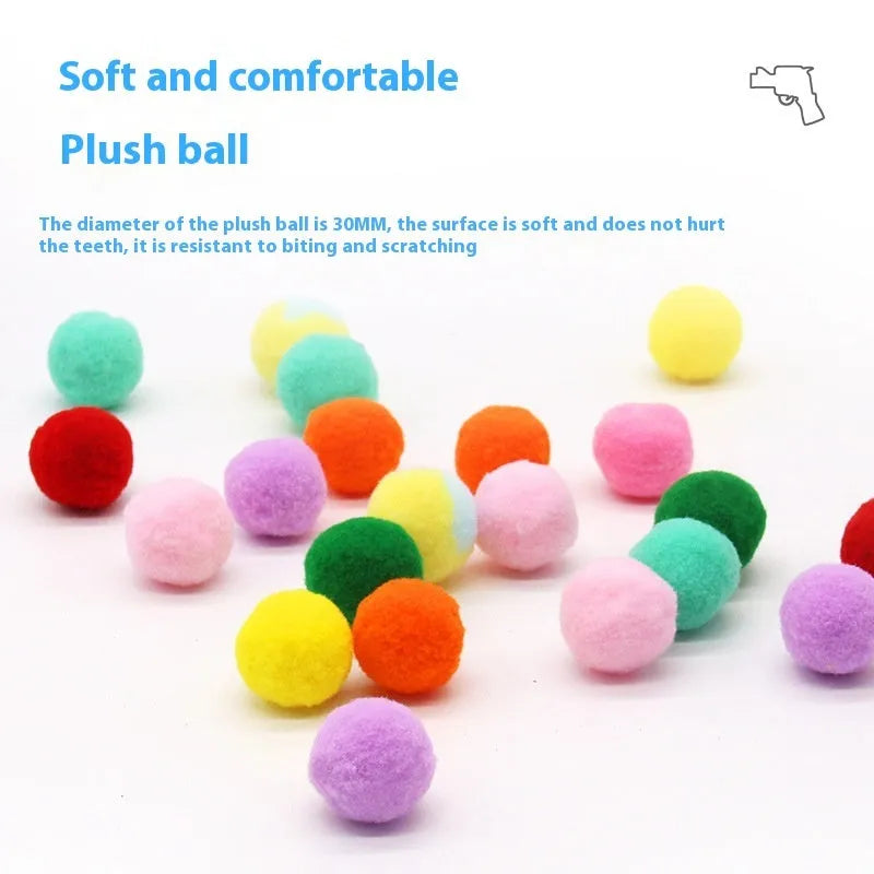 30cm pet toy launch gun with set of soft plush shooting balls for interactive cat and dog play