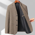 Men's solid colour loose-fit wool coat shown in black, suitable for spring and autumn casual wear