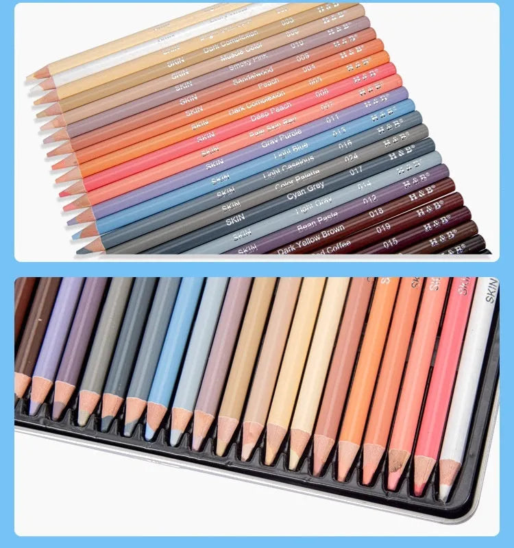 24 skin colour pencils for portrait painting in round iron box container