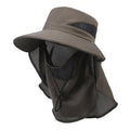 Men's wide brim polyester fisherman sun hat in khaki colour with adjustable strap.