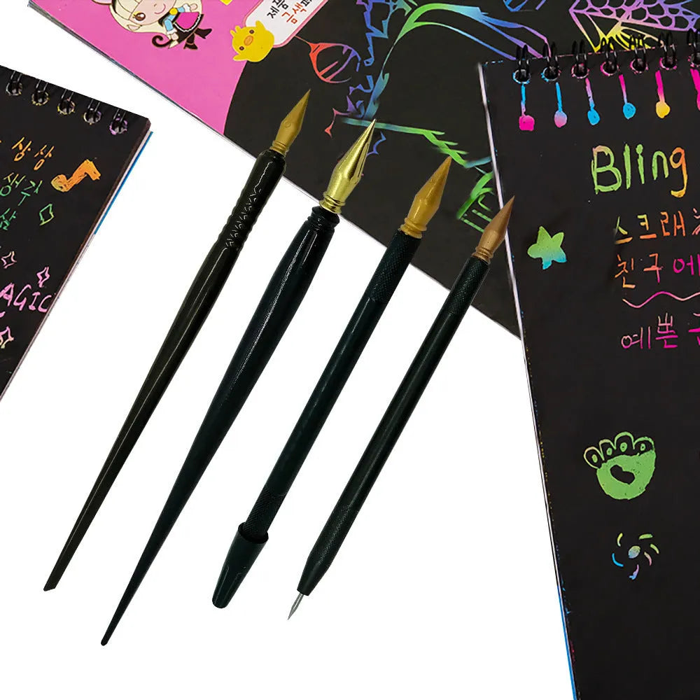 Scratch art pen with plastic PS construction for children's drawing activities