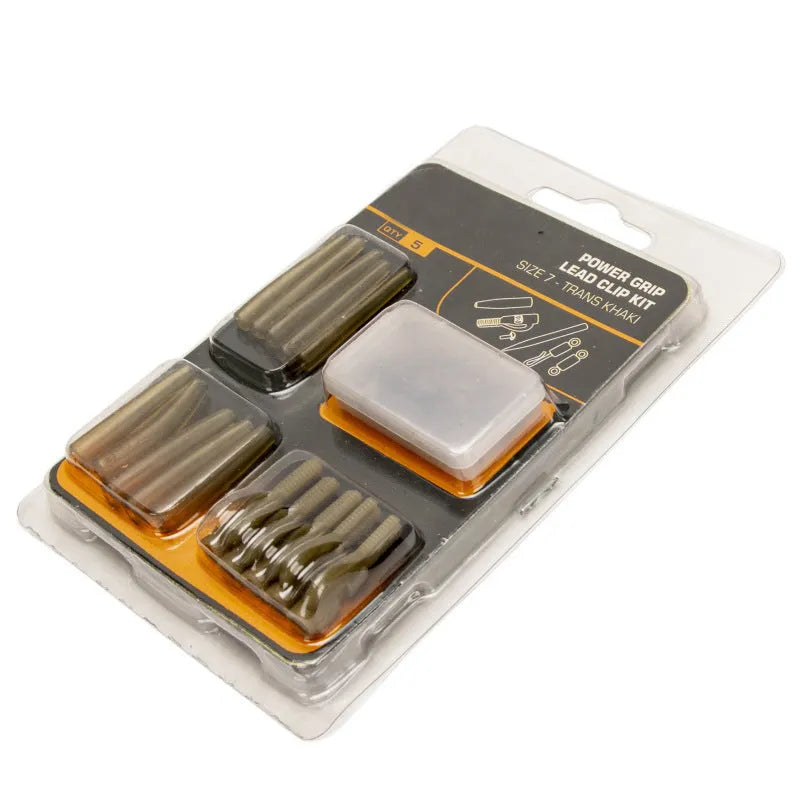 Thirty loose carp fishing accessory parts including anti-winding pipes, threaded hoses, rotation parts, and screws.