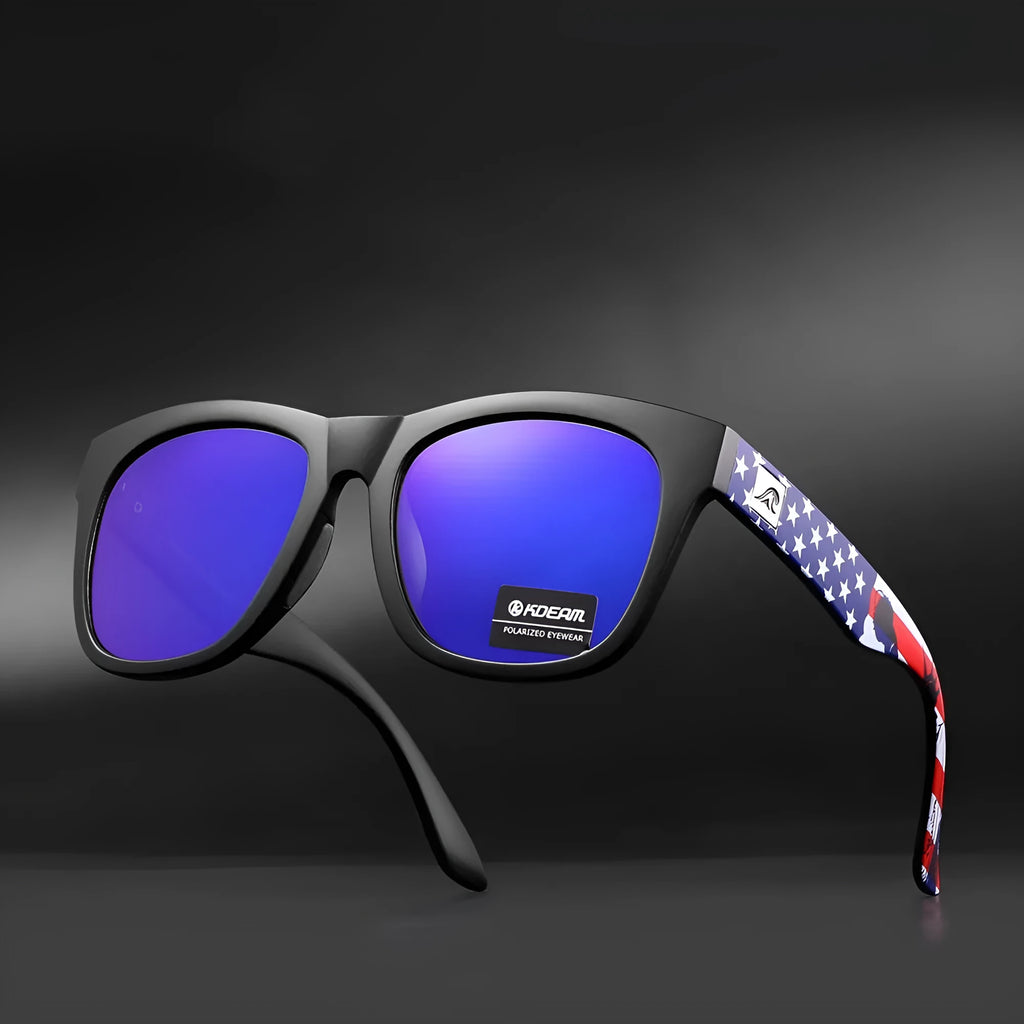 A pair of thickened polarised sunglasses with TAC lenses and a PC frame for outdoor UV protection.