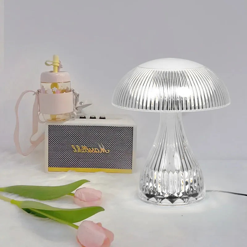 USB rechargeable three-colour changing night lamp with acrylic body measuring 20x16cm