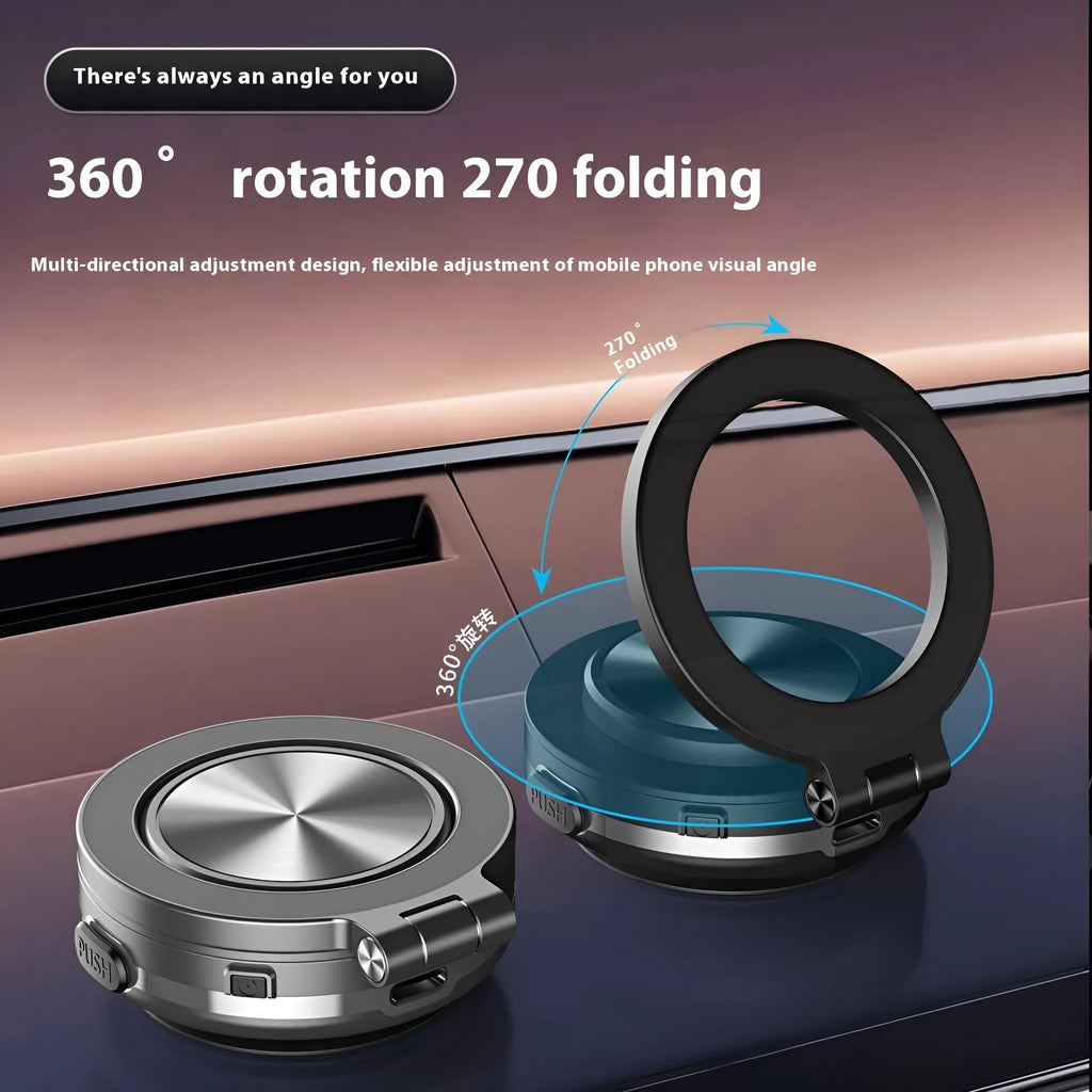 C1 Vacuum Adsorption Car Phone Holder with magnetic turntable foldable bracket, zinc alloy plastic, Mysterious Black