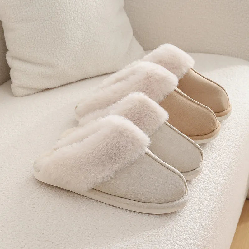 Plush winter house slippers in five colours with PVC non-slip soles
