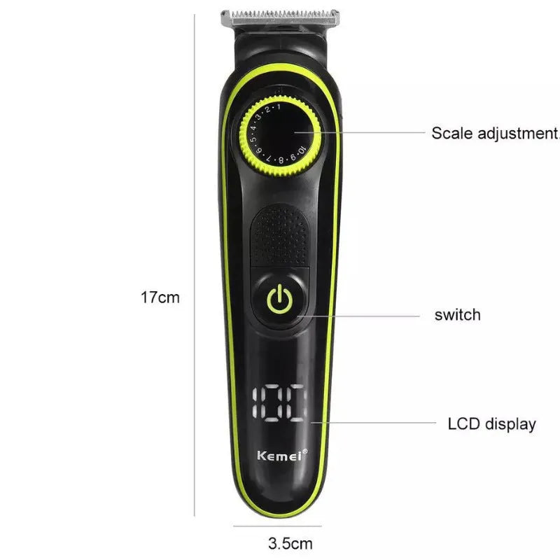 Black KM-696 rechargeable electric hair clipper with stainless steel blades and cleaning brush