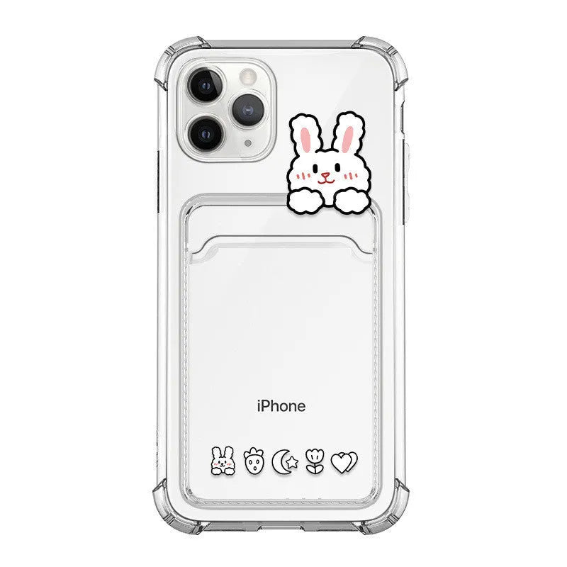 Transparent cartoon design iPhone case with a card slot on the back