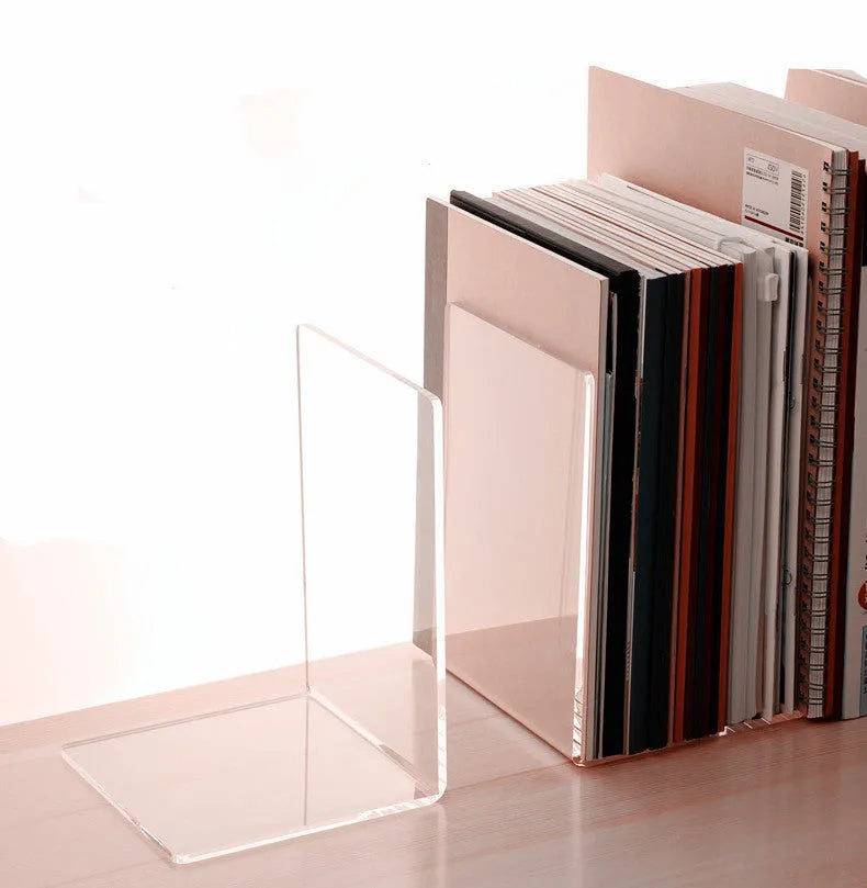 Transparent acrylic bookshelf for students holding a small number of books on a desk