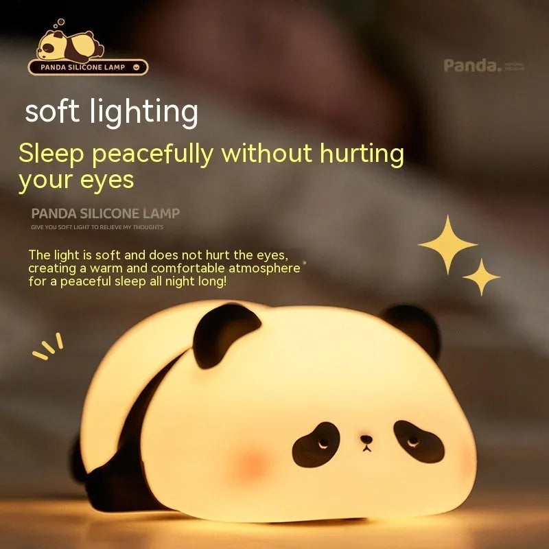 Panda-shaped silicone night light for children with warm white glow