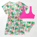 Girls floral two-piece swim briefs in a Korean style, high elasticity polyester fabric.