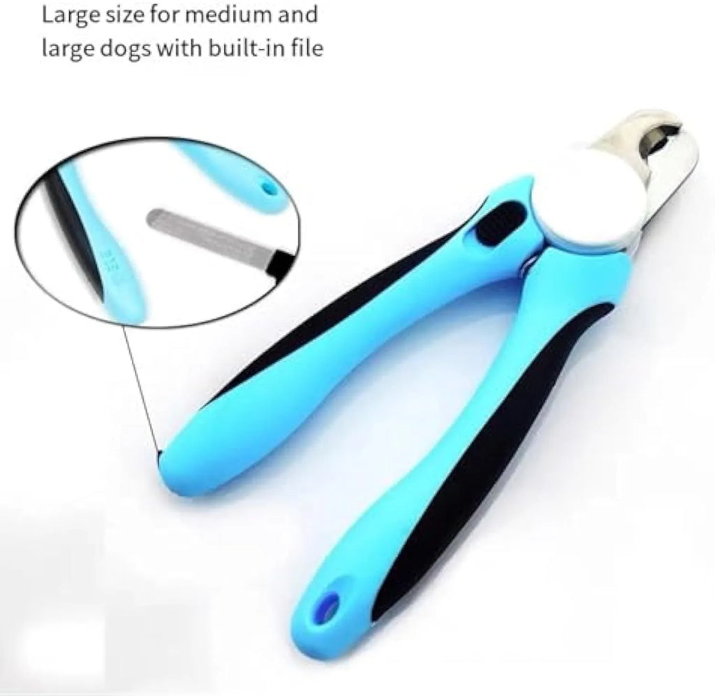 Blue heavy-duty dog nail clippers with a safety guard for large breed dogs.