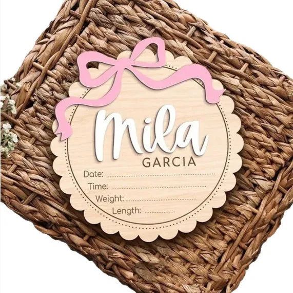 Customisable wooden square ornament for baby room decoration with space for a personalised name.