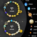 Two natural stone beaded bracelets showing different zodiac sign designs from a twelve-sign set.