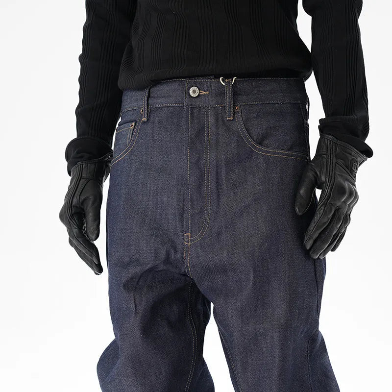 Dark blue loose straight denim jeans for men