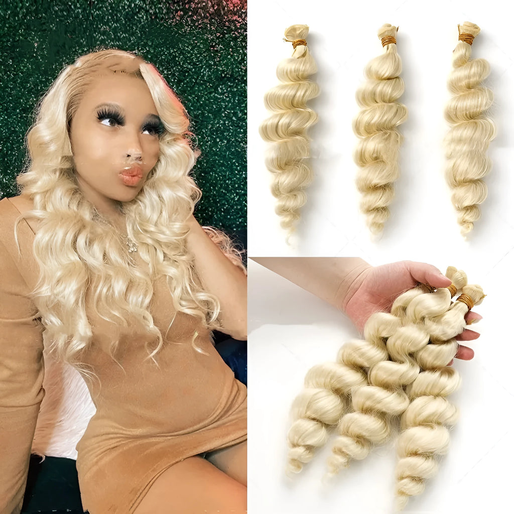 Golden synthetic wig in three lengths: 18 inches, 20 inches, and 22 inches.