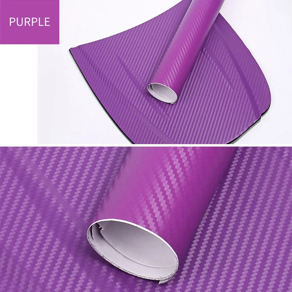 3D carbon fibre sticker roll for car decoration in eight colour options showing textured material