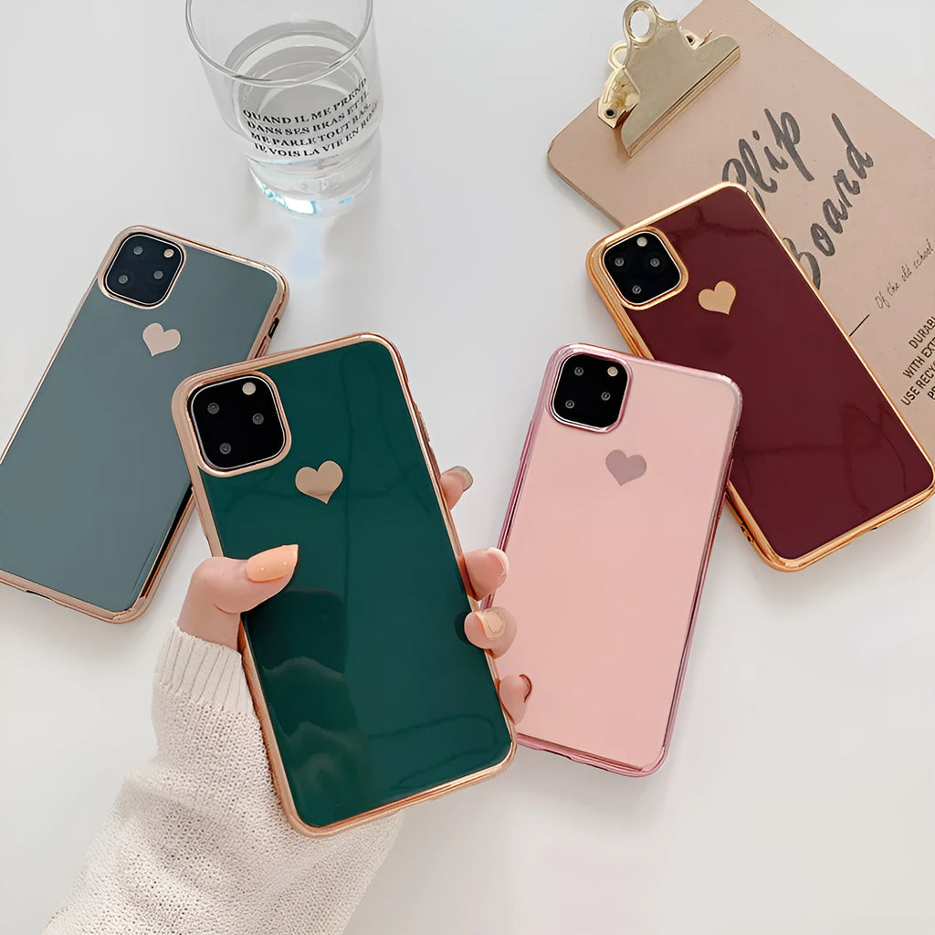 Clear solid colour TPU back cover case for iPhone on a table, shown in blue.