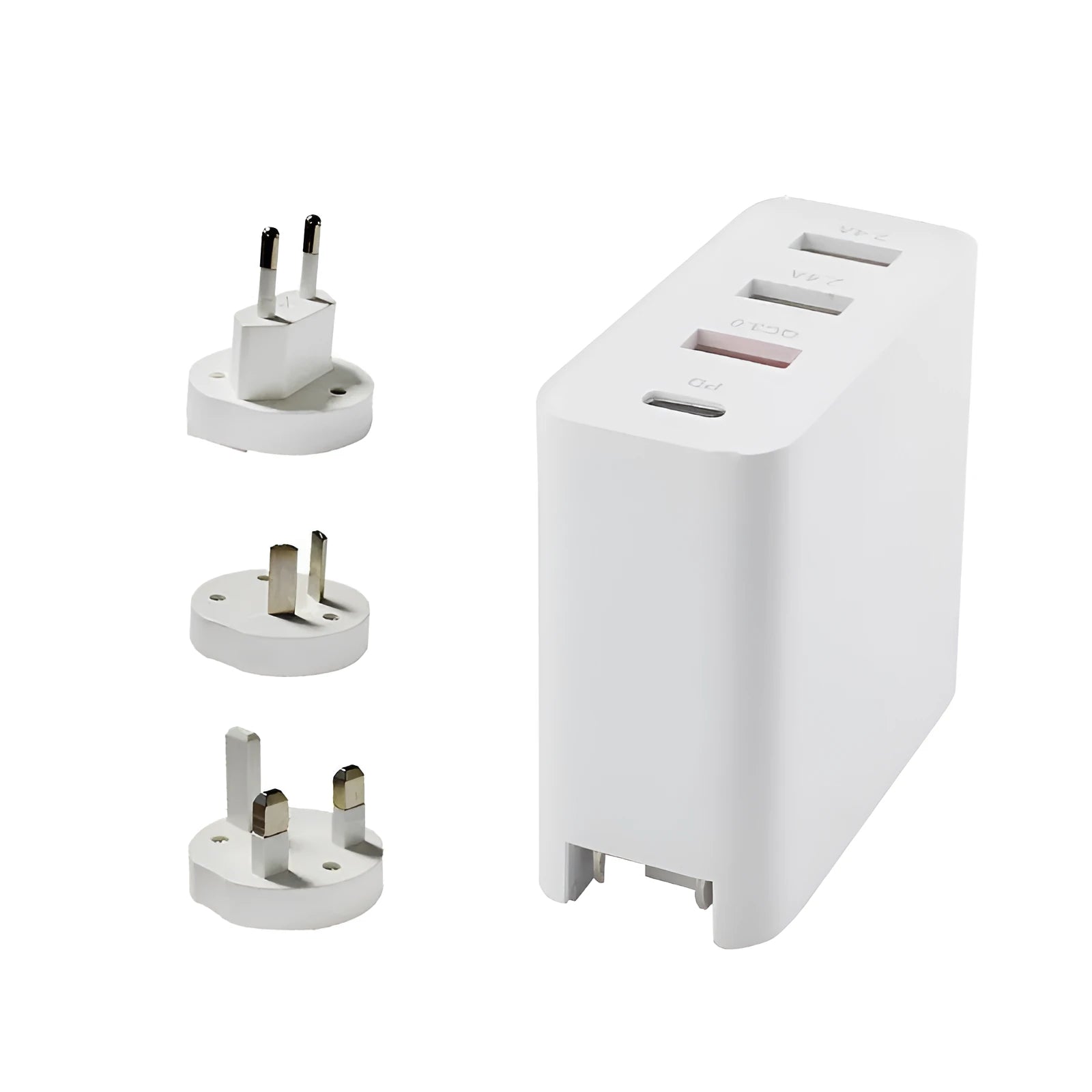 48W USB-C wall charger with four ports in black or white with international plug options