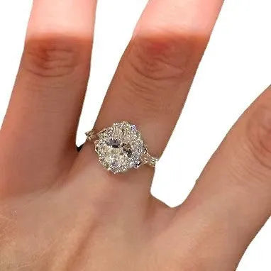 Silver geometric diamond ring with adjustable opening for women