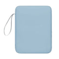 Imitation leather tablet protective case with fabric lining and a handle in light grey colour