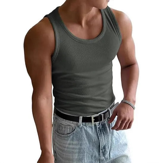 Men's tight-fitting round neck workout t-shirt in polyester for summer sports training