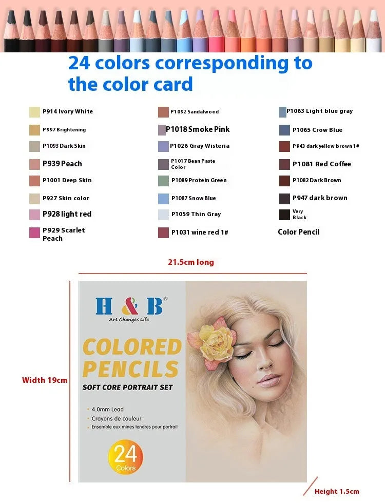 24 skin colour pencils for portrait painting in round iron box container
