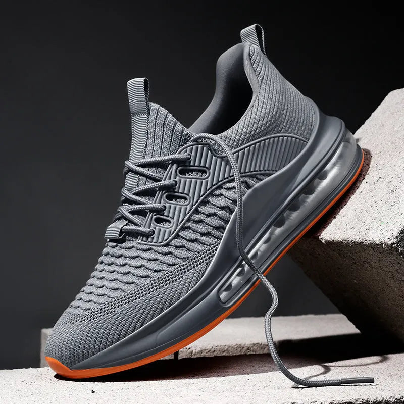 Men's black mesh running shoes with rubber sole and lace-up closure for summer sports