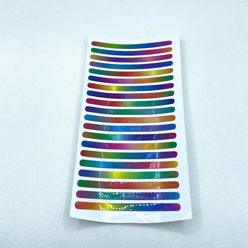 Pack of 20 arc-shaped reflective PVC stickers for car wheel hubs in various colour options