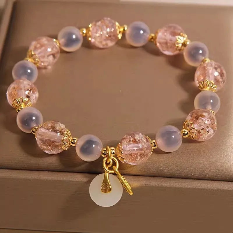 Natural heart agate bracelet for women pink sugar electroplated luminous glaze peace buckle
