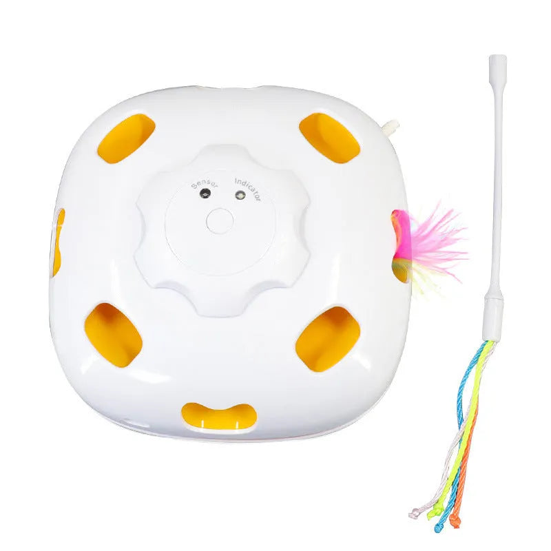 Automatic cat toy with teaser wand and self-hi relief mechanism in pictured colour
