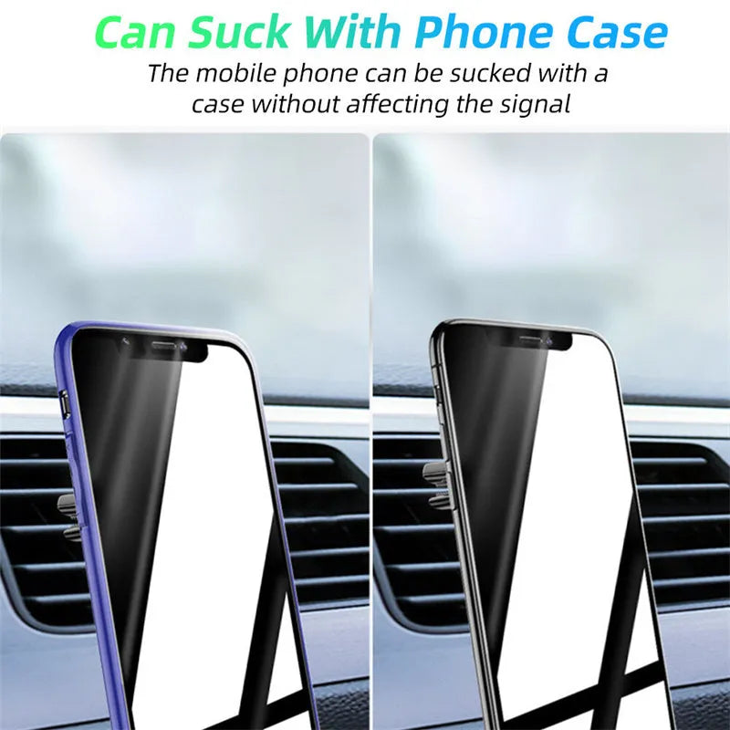 Black magnetic car air vent phone holder with adjustable mount and fragrance slice compartment.