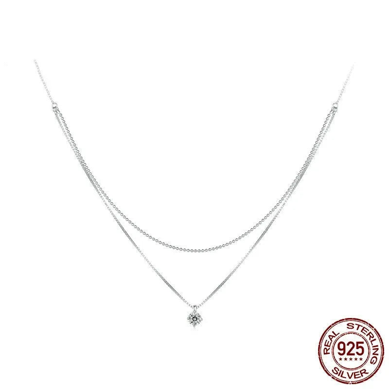 Sterling silver necklace with double-layer pendant and pearl chain style