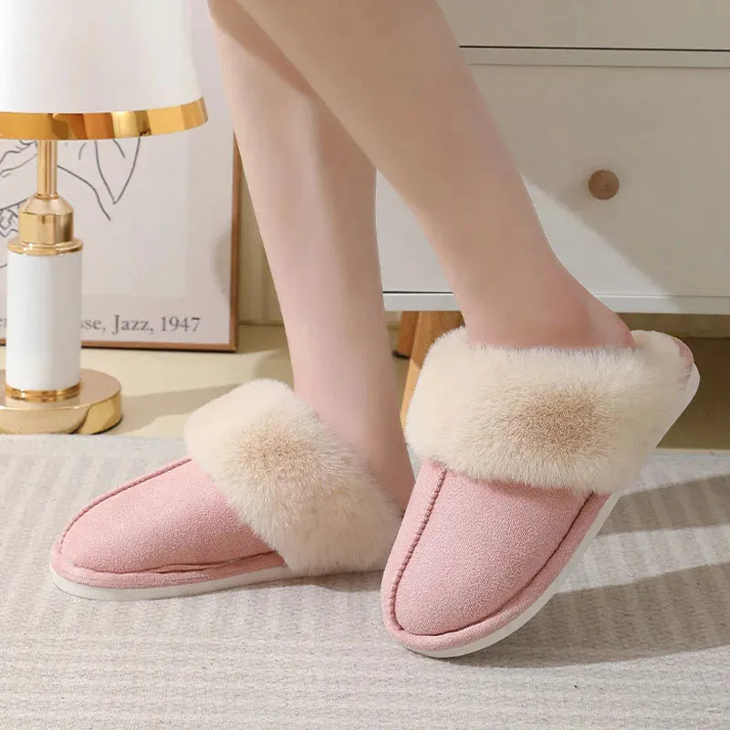 Plush winter house slippers in five colours with PVC non-slip soles