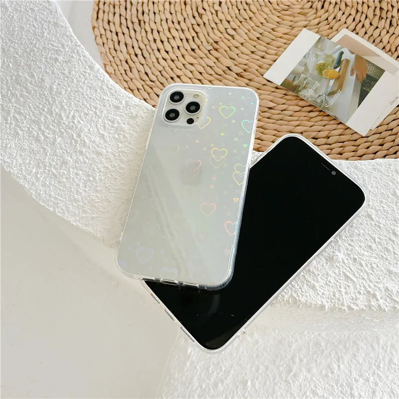 Transparent silicone iPhone case with laser colourful love and butterfly pattern design