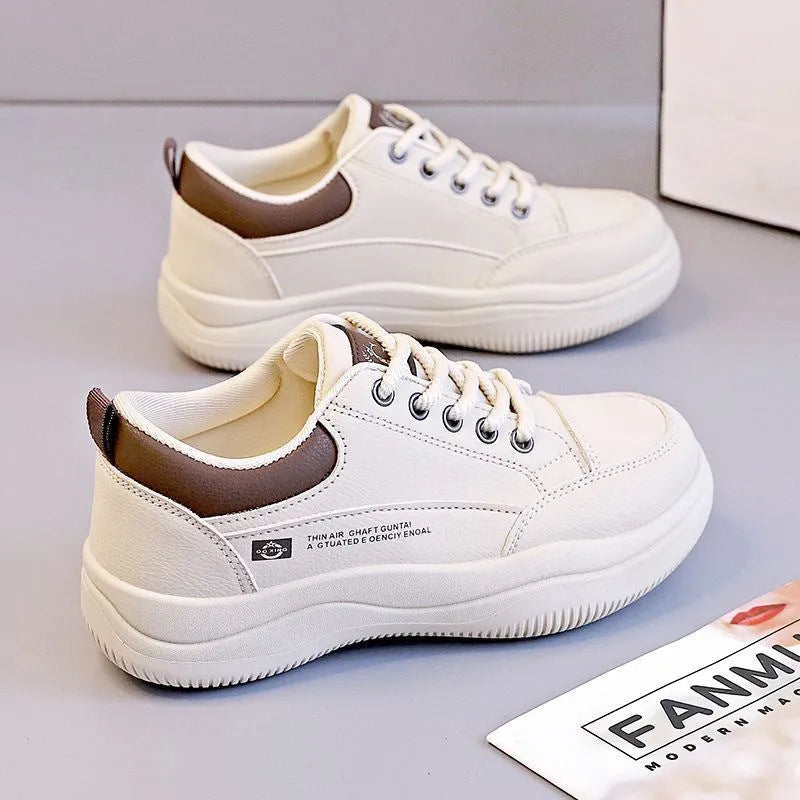 Women's white Korean-style lace-up shoes with cross-strap detailing and round toe